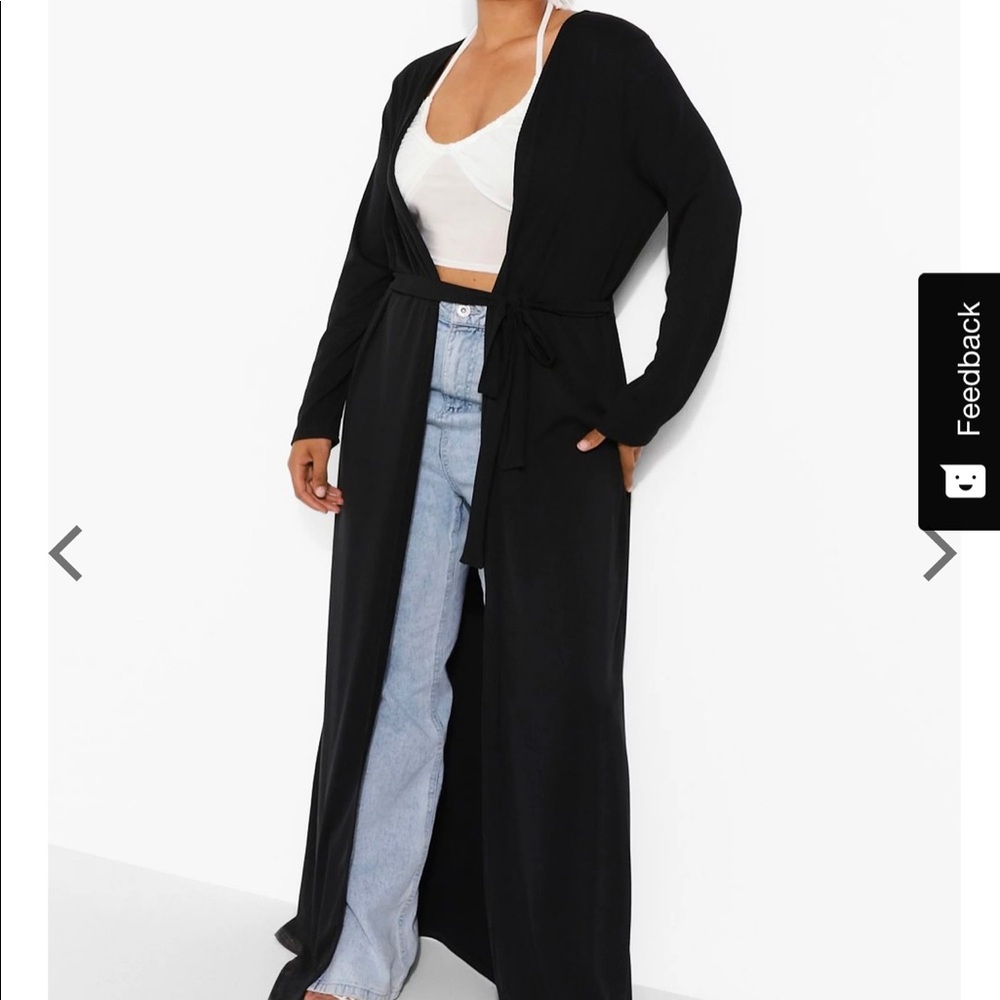 Plus Sized - Ribbed Jersey Maxi Tie Waist Duster
